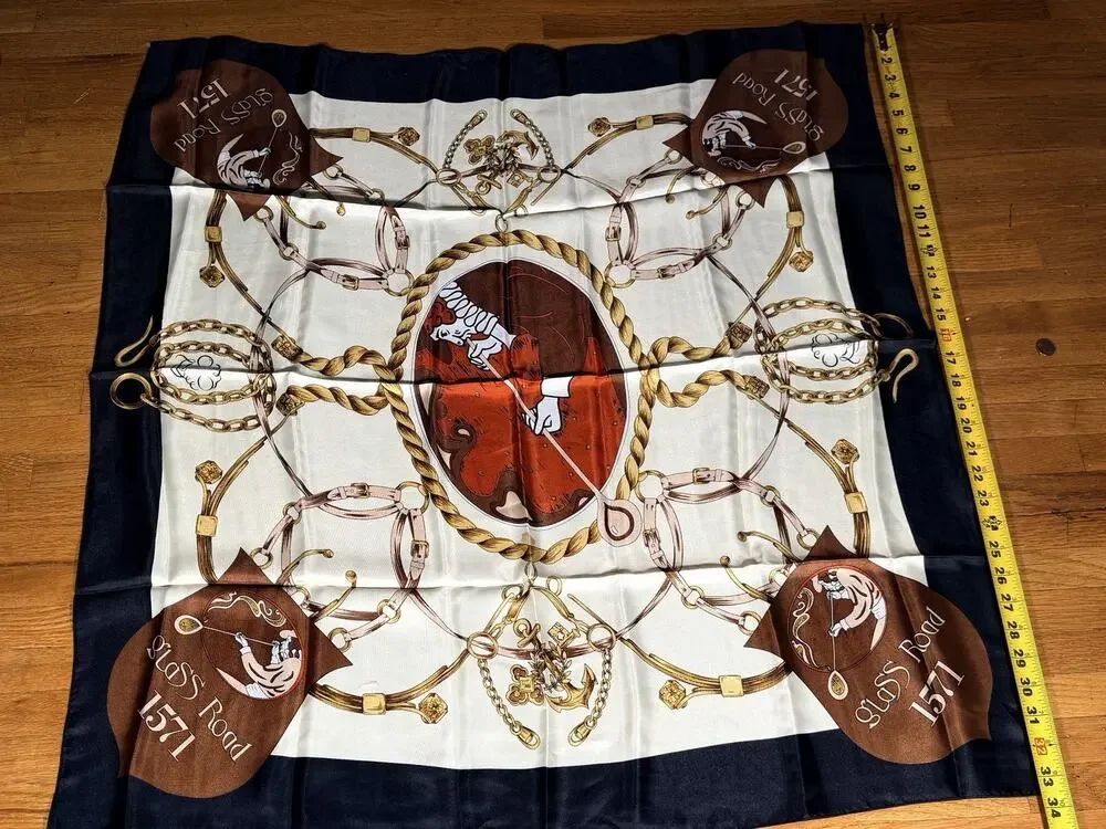 Glass Road 1571 Nagasaki Japan Equestrian Square Scarf 33” Horse Bridle Vintage